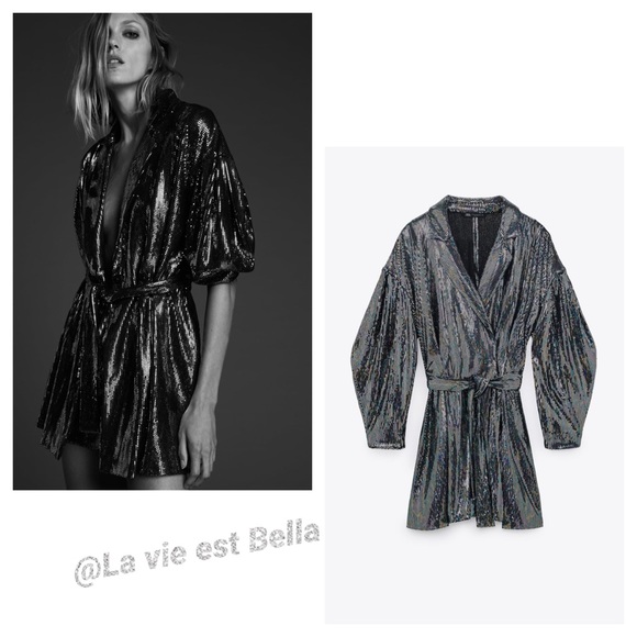 ZARA NWT BELTED SPARKLY JUMPSUIT - Picture 3 of 10